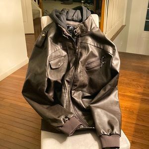 Mens 2 xl hooded leather jacket
